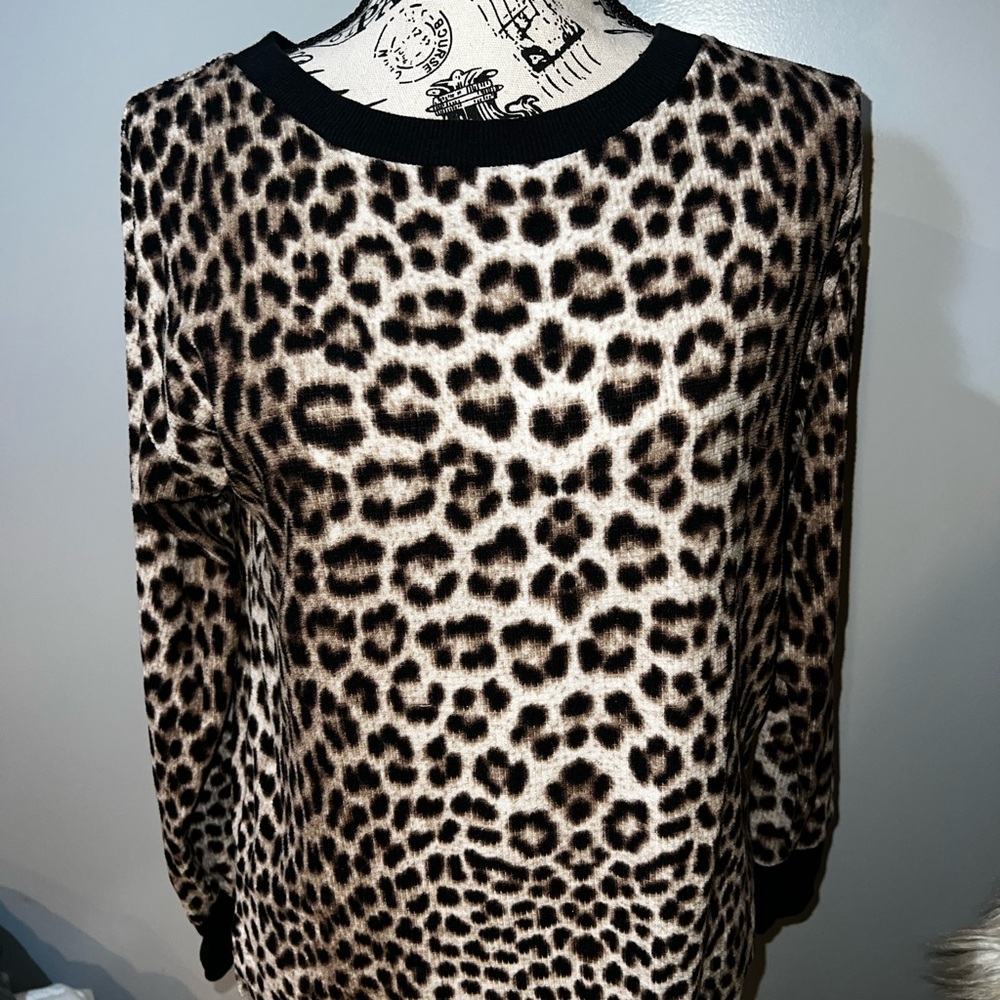 Betsey Johnson Leopard Print Long Sleeve Top - Black and Brown